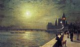 John Atkinson Grimshaw Famous Paintings - Reflections on the Thames Westminster